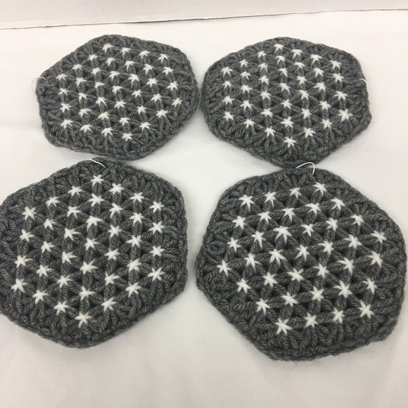 Woven Loom Coasters Grey and White Color Handmade New Set of 4 - Picture 1 of 6